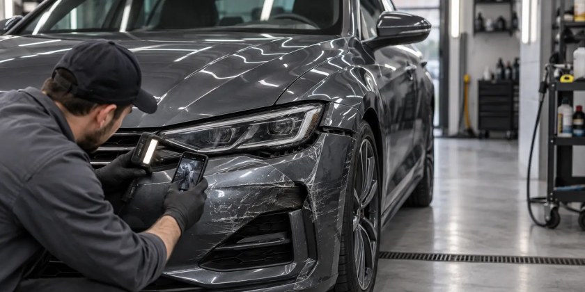Автомобиль в пленке после ДТП: что делать до ремонта и переклейки